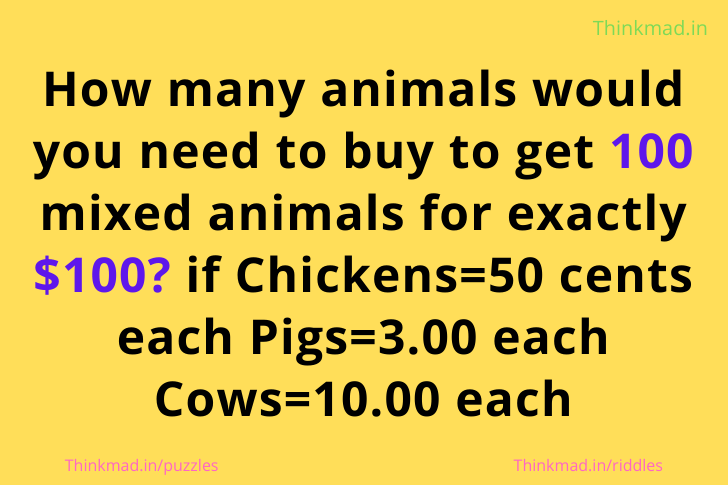 100 animals 100 dollars riddle answer