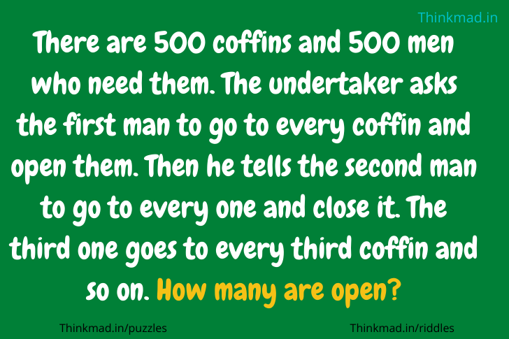 There are 500 coffins and 500 men who need them. How many are open? riddle explanation